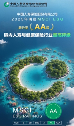 中國人壽MSCI（明晟）ESG評級調(diào)升至AA